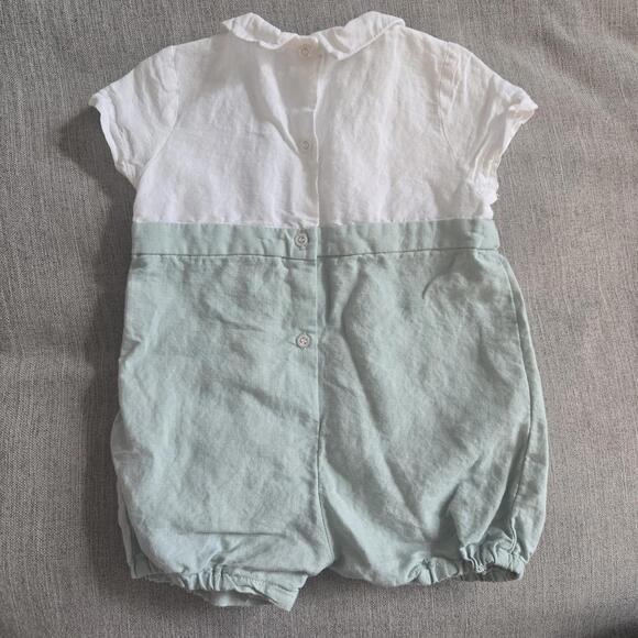 Mayoral 6-9 Month Baby Romper Lagoon Linen Cotton Blend Embroidery Buttons - Picture 7 of 7